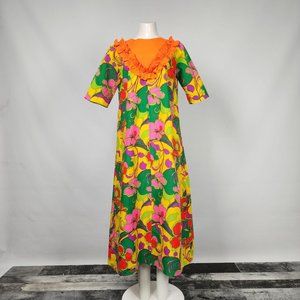 Vintage Pikake Made In Hawaii 70s Floral Dress Size M/L